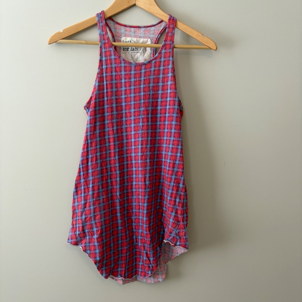Frank & Eileen Tee Lab Red Blue Plaid Racerback Tank Top XS Made in USA